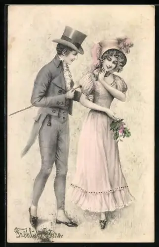 Künstler-AK V.K., Vienne Nr. 4157: Eleganter Herr mit Dame, Ostergruss