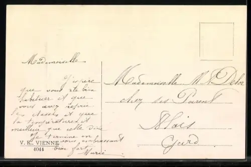 Künstler-AK V.K., Vienne Nr. 4044: Frau und Mädchen mit Osterkorb, Ostergruss