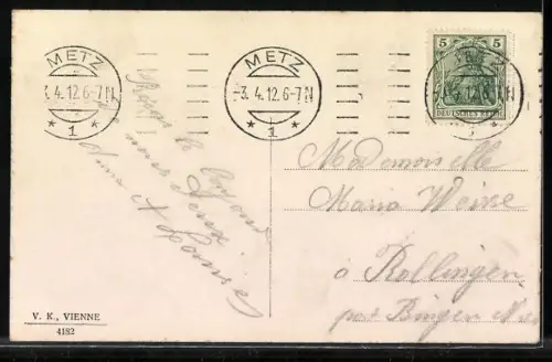 Künstler-AK V.K., Vienne Nr. 4182: Paar in sommerlicher Landschaft, Ostergruss