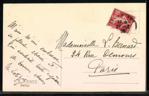 Künstler-AK V.K., Vienne Nr. 5003 /a: Herr mit Mistelzweig für Dame, Weihnachtsgruss