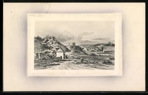 Künstler-AK V.K., Vienne Nr. 4072: Hirte mit Schafen in Landschaft