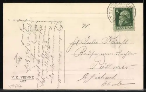 Künstler-AK V.K., Vienne Nr. 4072: Hirte mit Schafen in Landschaft