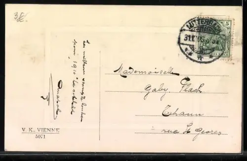 Künstler-AK V.K., Vienne Nr. 5071: Pferdewagen am Tor im Winter, Neujahrsgruss