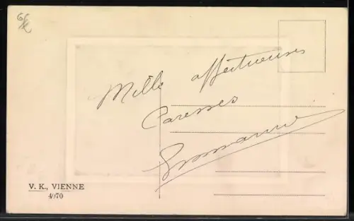 Künstler-AK V.K., Vienne Nr. 4070: Fräulein mit Osterküken am Korb, Ostergruss