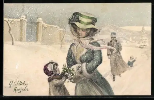 Künstler-AK V.K., Vienne Nr. 5052: Spaziergang mit der Familie durch die Stadt