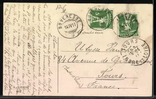 Künstler-AK V.K., Vienne Nr. 4103: Frau mit Kindern auf Blumenwiese, Ostergruss