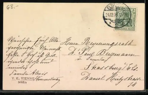 Künstler-AK V.K., Vienne Nr. 5003 /a: Familie mit Hund in Winterlandschaft, Weihnachtsgruss