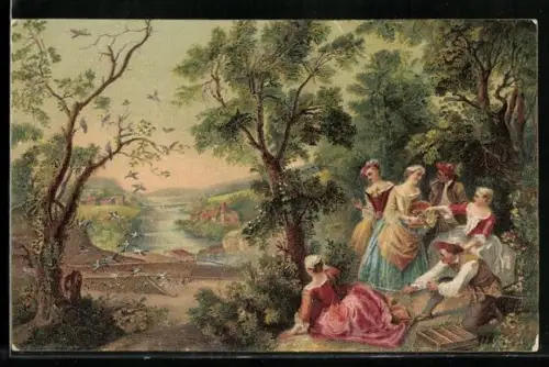 Künstler-AK Stengel & Co. Nr.29463: Gesellschaft in der grünen Natur