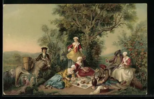 Künstler-AK Stengel & Co. Nr. 29465: Herbst, Paare bei einem Picknick