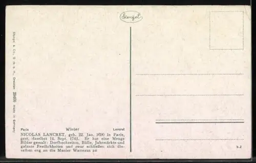 Künstler-AK Stengel & Co. Nr. 29466: Winter, Schlittschuhläufer auf gefrorenem Brunnen gemalt von Lancret
