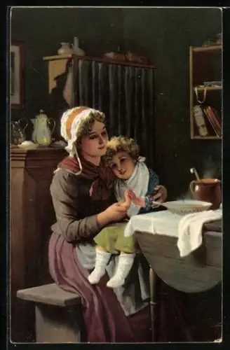 Künstler-AK Stengel & Co. Nr. 29374: Tischgebet, Mutter und Kind
