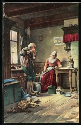 Künstler-AK Stengel & Co. Nr.: 29312, Fagerlin, Feierabend, Ehepaar in der Küche