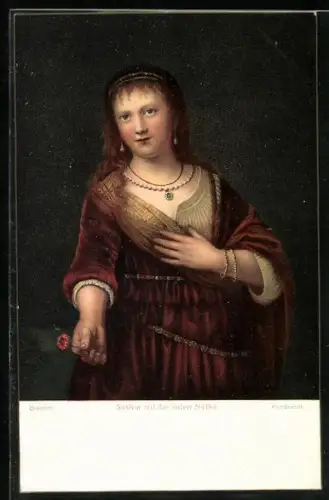 Künstler-AK Stengel & Co. Nr. 29717: Saskia mit der roten Nelke