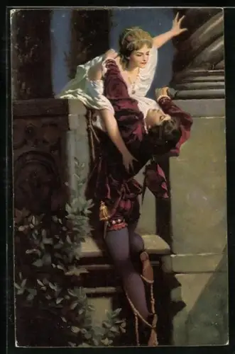 Künstler-AK Romeo und Julia, Balkonszene