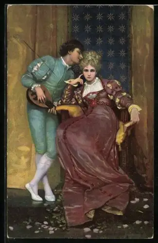 Künstler-AK Stengel & Co. Nr. 29788: Verführerische Klänge, Junge Dame und Lautenspieler