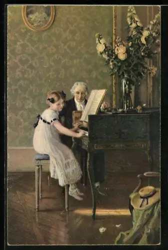 Künstler-AK Stengel & Co. Nr. 29003: Die Musikstunde nach Muenier