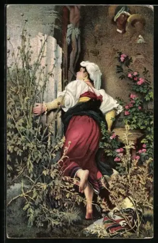 Künstler-AK Stengel & Co. Nr. 29675: Roman Pilgrim kissing a Crucifix