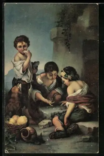 Künstler-AK Stengel & Co. Nr. 29980: Die Würfelspieler, Knirpse beim Knobeln