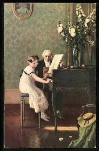 Künstler-AK Stengel & Co. Nr. 29003: Die Musikstunde nach Muenier