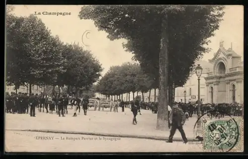 AK Épernay /La Champagne, Le Rempart Perrier et la Synagogue