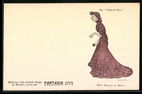 Künstler-AK sign. Adrien Barrère: Dame in rotem Kleid mit Rose in der Hand