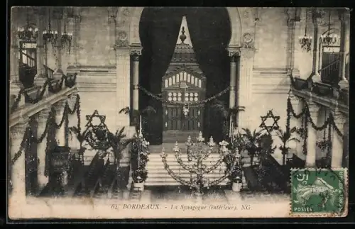 AK Bordeaux, La Synagogue, Intérieur