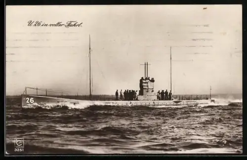 AK U-Boot 26 in voller Fahrt