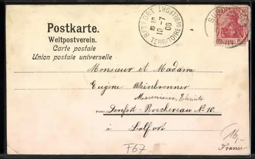 AK Sundhausen, Villa Kastler, Consumgeschäft v. Weber u. Walter, Cigarrenfabrik und Kirche