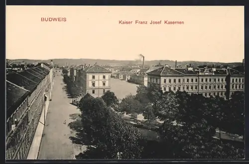 AK Budweis, Kaiser Franz Josef Kasernen aus der Vogelschau
