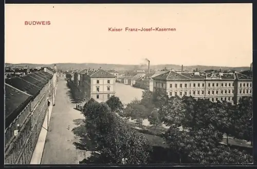 AK Budweis, Ortspartie mit Kaiser Franz-Josef-Kasernen