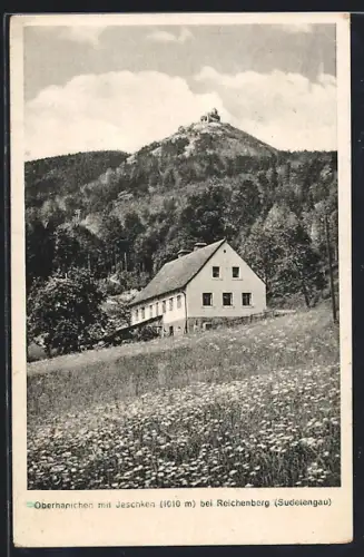 AK Oberhanichen b. Reichenberg, Ortspartie mit Blick zum Jeschken