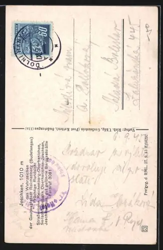 AK Oberhanichen b. Reichenberg, Ortspartie mit Blick zum Jeschken