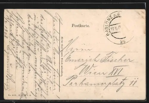 AK Gablonz a. N., Reichsstrasse mit Stadttheater