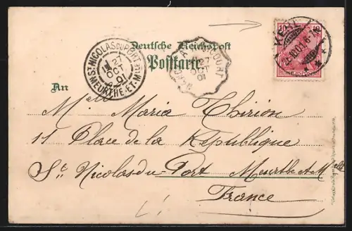 Lithographie Kehl, Strassenpartie im Ort, Mann in Tracht