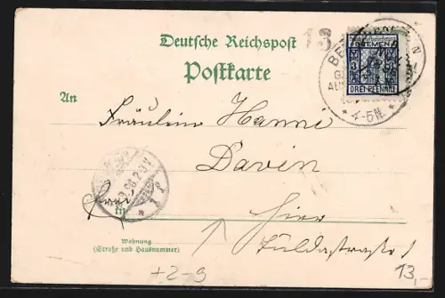 Lithographie Berlin, Gewerbe-Ausstellung 1896, Heilige Geist Kirche und Häuser aus der Spandauer Strasse