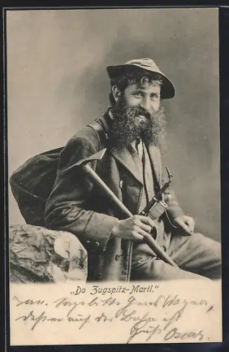 AK Porträt Bergsteiger Zugspitz-Martl mit Picke u. Pfeife
