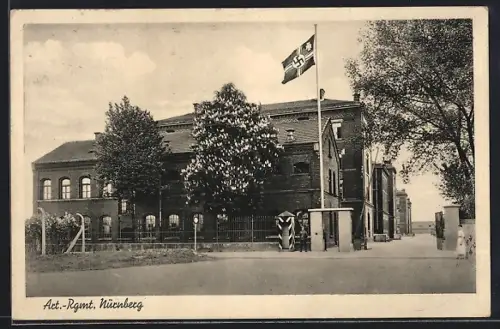 AK Nürnberg, Art.-Rgmt., Kasernengebäude, flagge