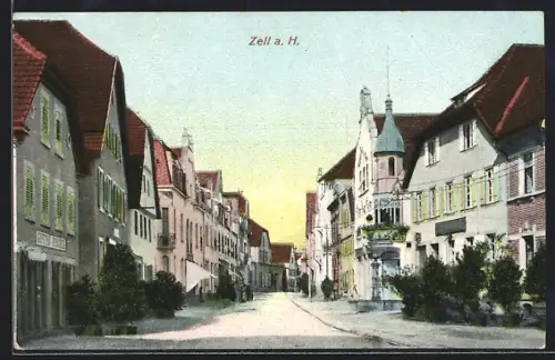 AK Zell a. H., Strassenansicht mit Gasthaus Gustav Fischer