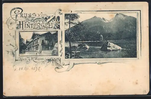 AK Hintersee /Ramsau, Gasthaus J. R. Weiss, Gebirgslandschaft