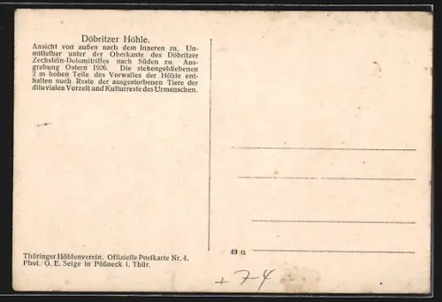 AK Döbritz, Höhle mit Ausgrabungsteam Ostern 1926