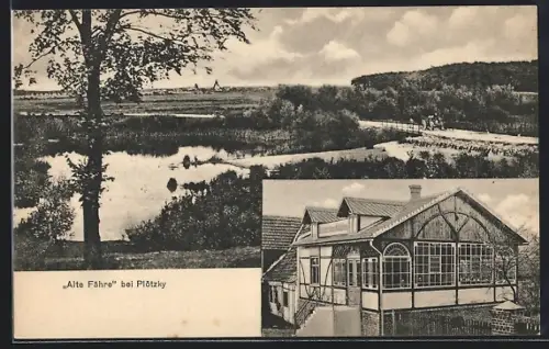 AK Plötzky, Gasthof Alte Fähre, Panorama