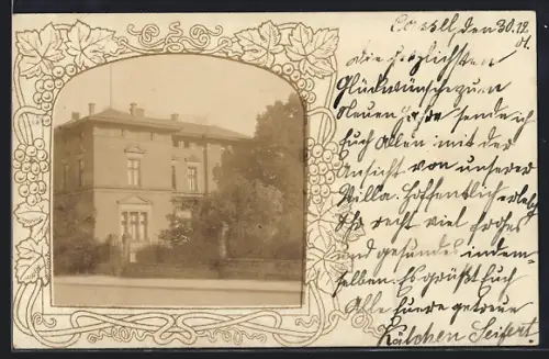 Foto-AK Kassel, Villa Seifert, Jugendstil-Passepartout