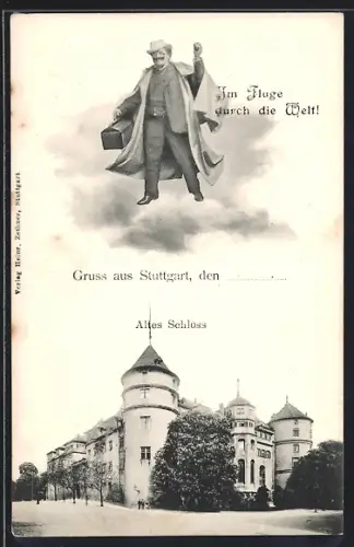 AK Stuttgart, Fliegender Herr über dem alten Schloss