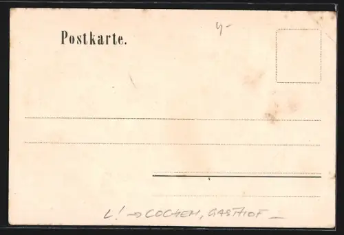 Lithographie Cochem /Mosel, Restaurant Landsknecht, Altes Stadtthor