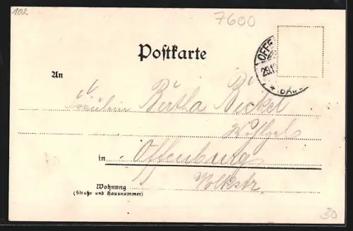 Lithographie Offenburg i. B., Gasthaus zum Waldhorn, Inh. David Baumert, Panoramablick auf die Stadt