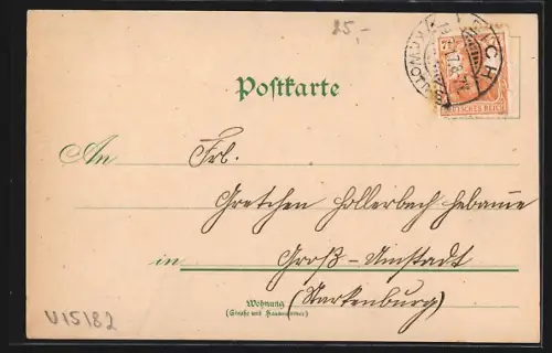 Lithographie Eich /Rheinhessen, Gasthaus zum Bahnhof, Inh. Adam Mink IV., Bahnhof, Spezereihandlung v. Jac. Mink Wwe.