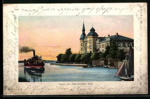 AK Leoni am Starnberger See, Dampfschiff auf dem See