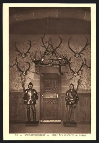 AK Haut-Koenigsbourg, Salle des trophées de chasse avec armures et bois de cerf