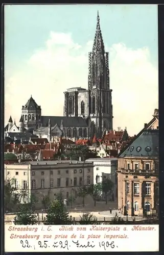 AK Strassburg i. E., Vue prise de la place impériale vers la cathédrale