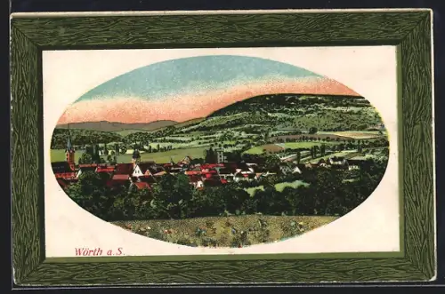 AK Wörth a.S., Vue du village et des collines environnantes